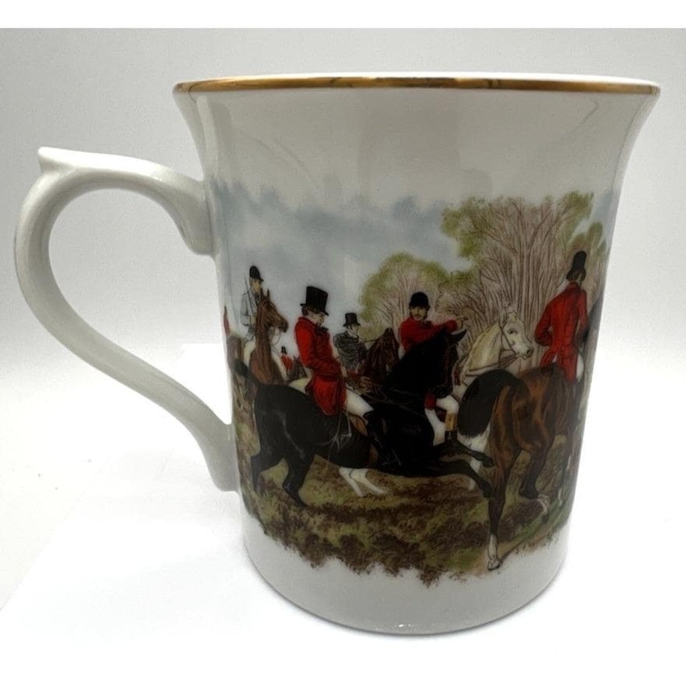 Cromwell-Williams‎ Equestrian Fox Hunting Scene Mug Cup Gold Rim Vintage EUC